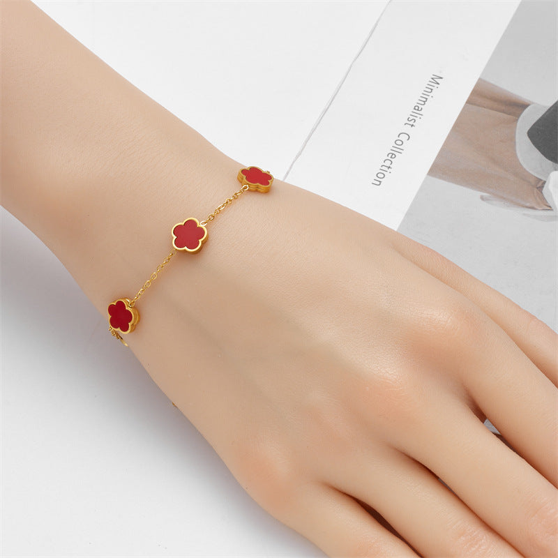 Parthenocissus Grass Flower Titanium Steel Female Niche Plum Clavicle Bracelets