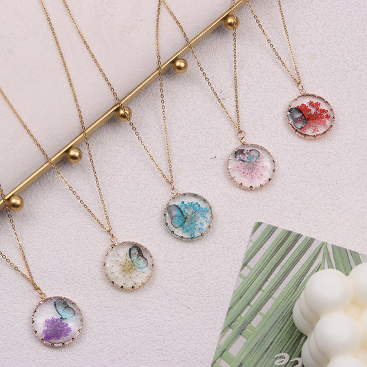 Women's Creative Gold Sier Color Dried Flower Glass Bohemian Retro Necklaces