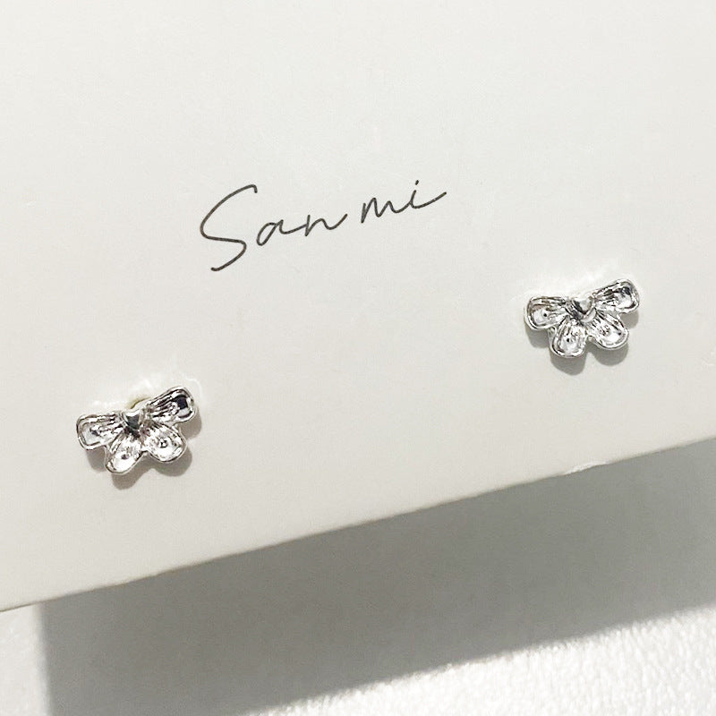 Fresh Plain Sier Plated Bow Female Small Simple Stud Earrings