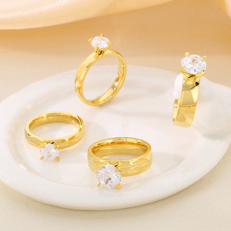 Steel Female Zircon Gold Valentine's Day Rings