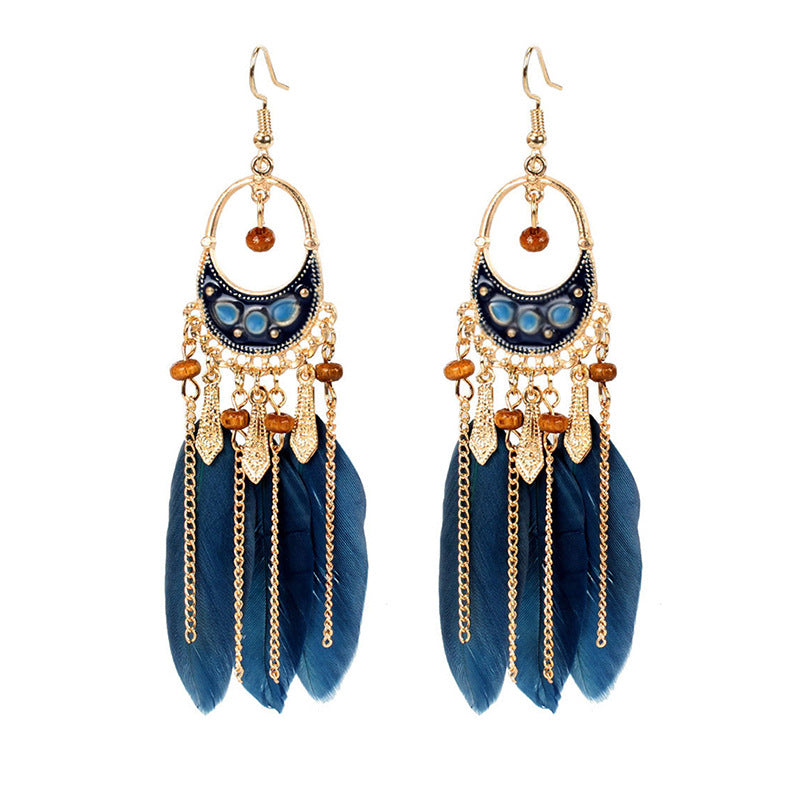 Bohemian Long Feather Personality Chain Vintage Earrings