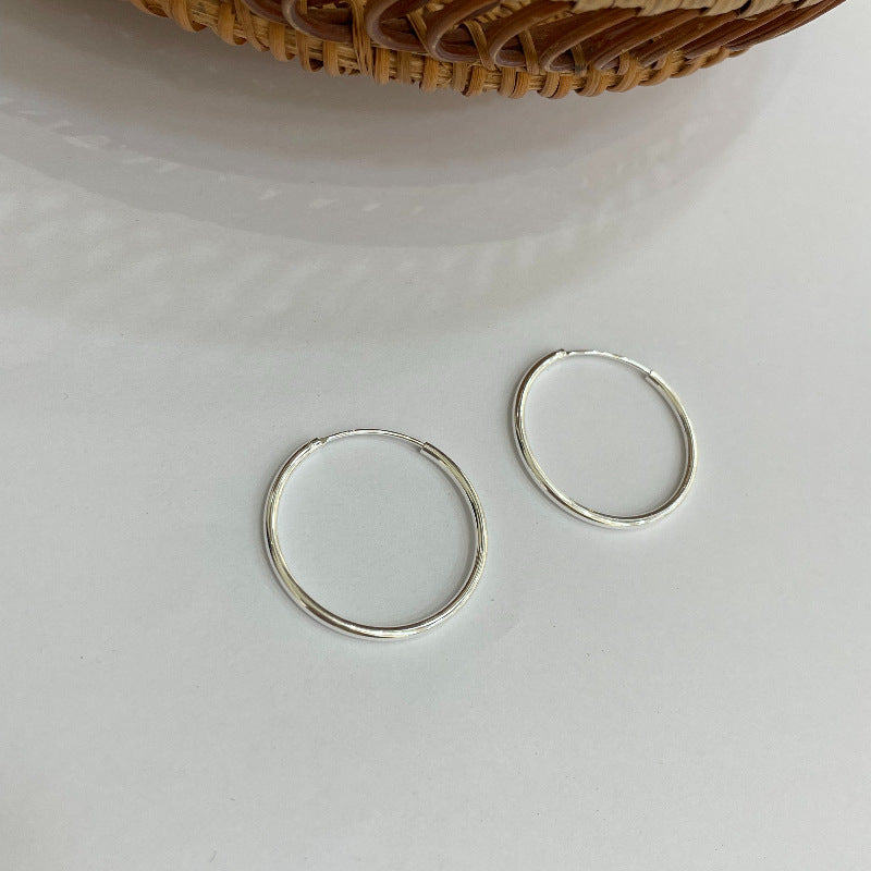 Women's Sterling Sier Bold Big Circle Simple Earrings