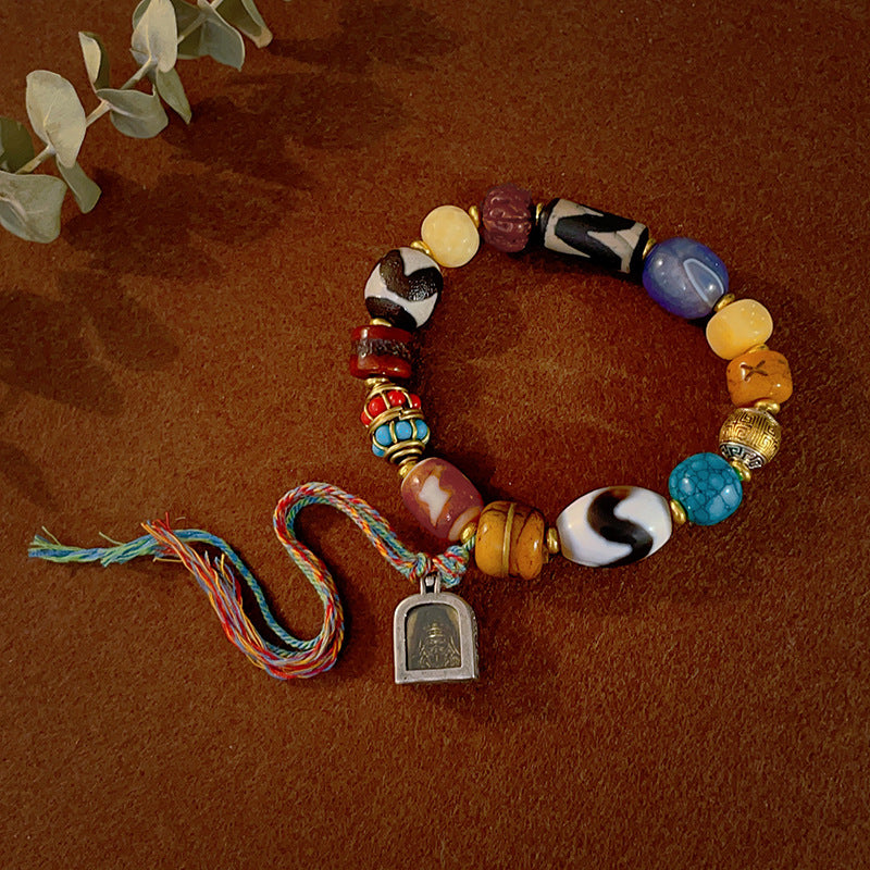 Women's & Men's Retro Ethnic Style Agate Ox Bone Rosary Bracelet