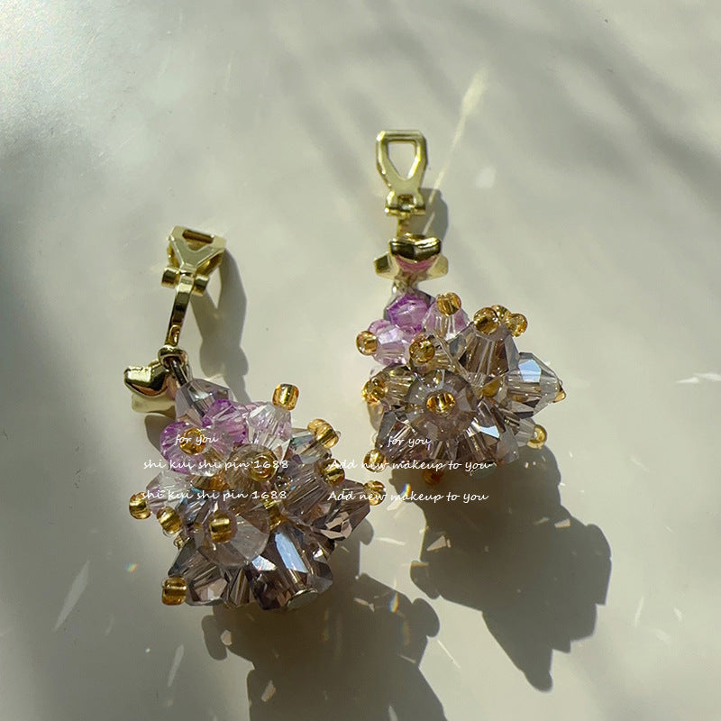 Sweet Pink Purple Ing Bow Painless Earrings