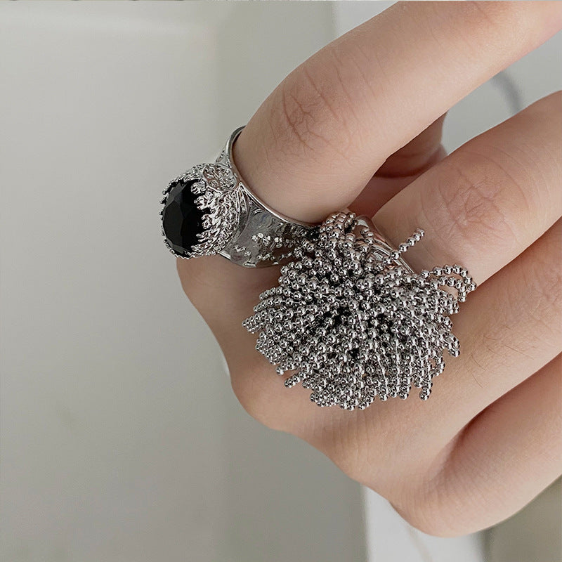 Niche Tassel Fireworks Index Finger Black Rings