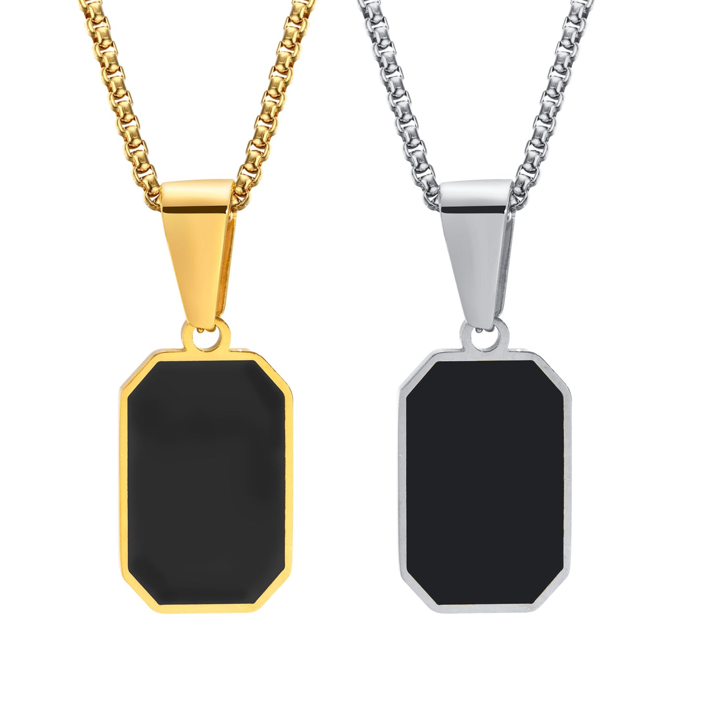 Men's Stainless Steel Epoxy Geometry Rectangle Stacked Necklaces