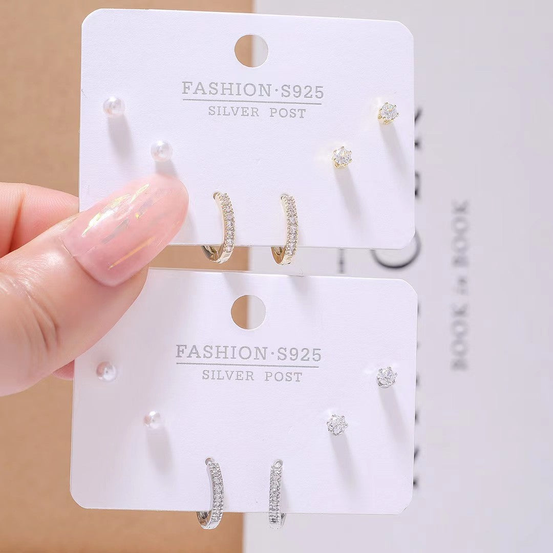 Women's Simple Three Pairs Of White Collar Earrings