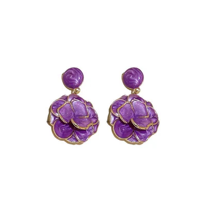 Purple Flower Crystal Super Fairy Lovely Generous Earrings