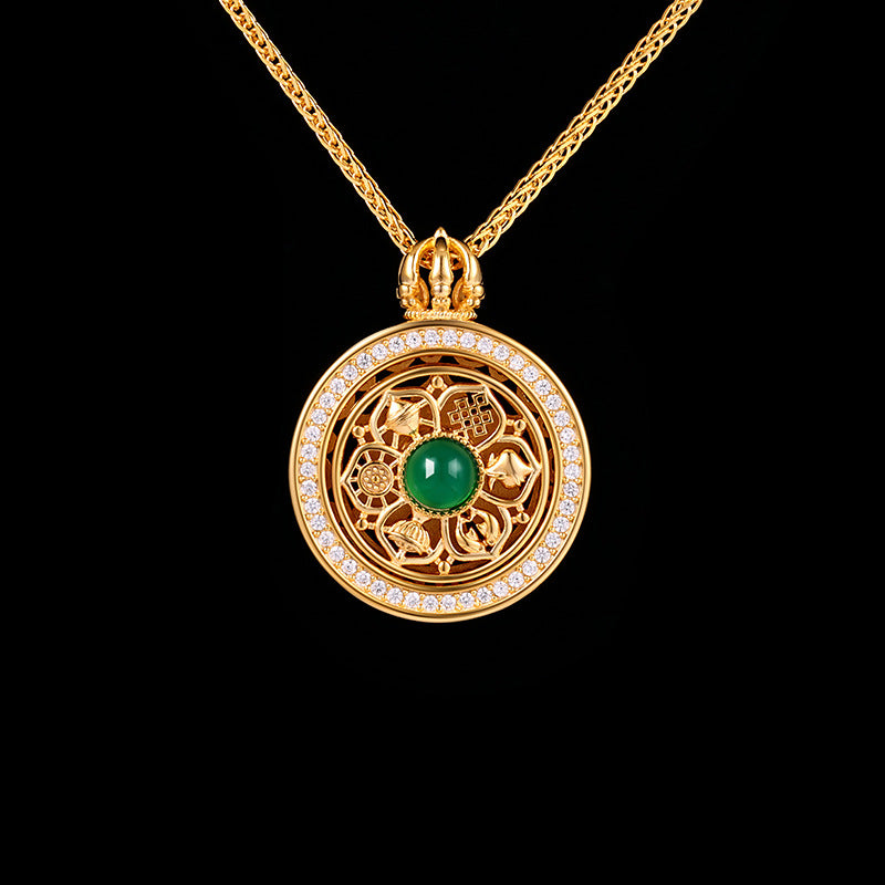 Ancient Style Alluvial Rotating Sunflower Compass Chinese Necklaces