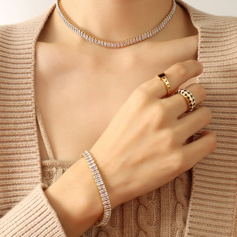 Exaggerated Color Zircon Clavicle Titanium Steel Bracelets