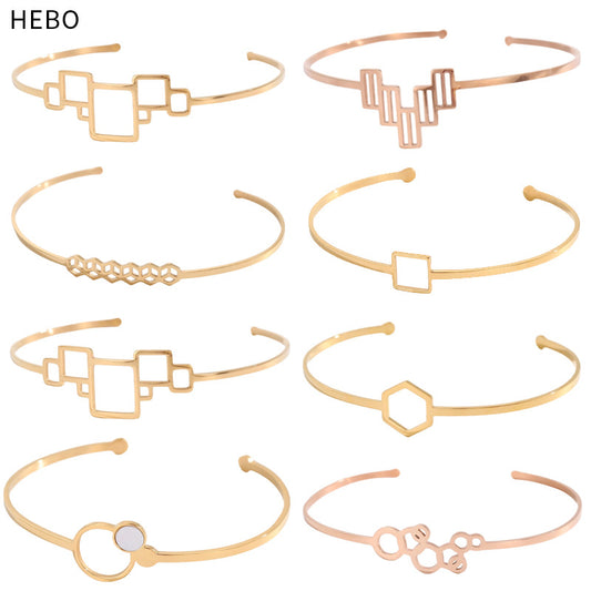 Geometric Hollow Metal Feeling Open-ended Stainless Steel Vacuum Electroplating Design Bracelets