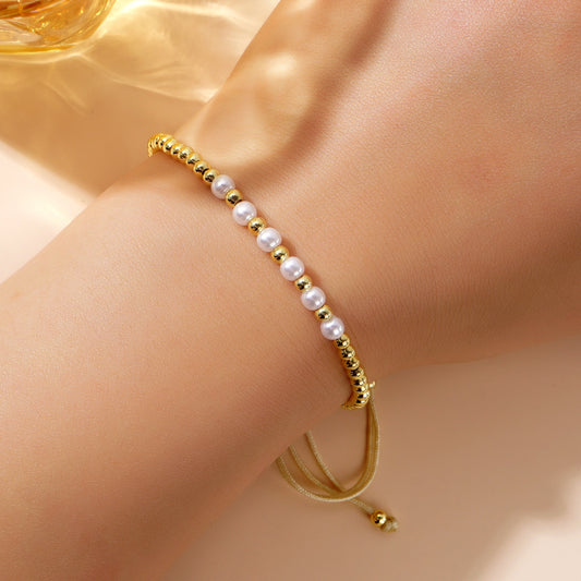 Women's Luxury Fashion Pearl Colorful Beads Gold Bracelet