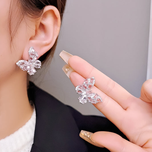 Super Shining Full Diamond Butterfly Elegant High Earrings