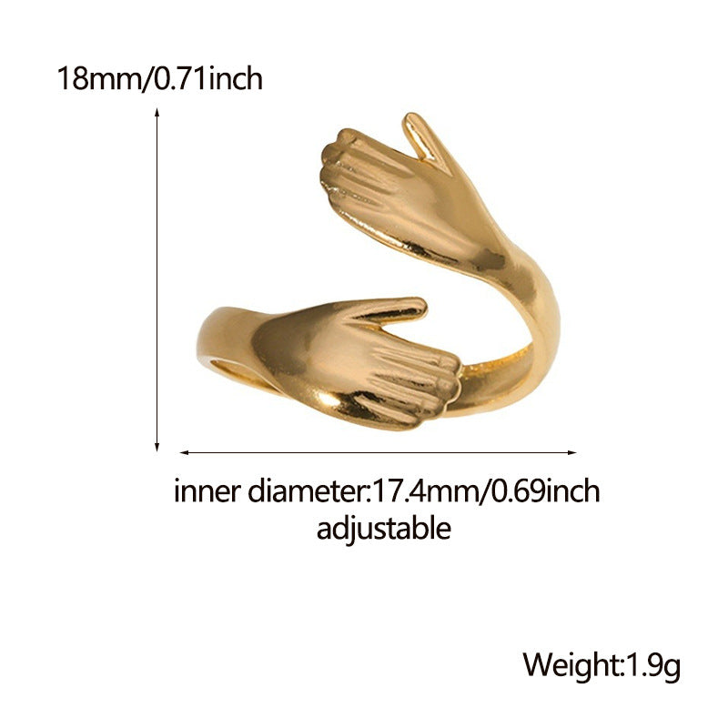 Steel Female Hug Palm Exaggerated Personalized Rings