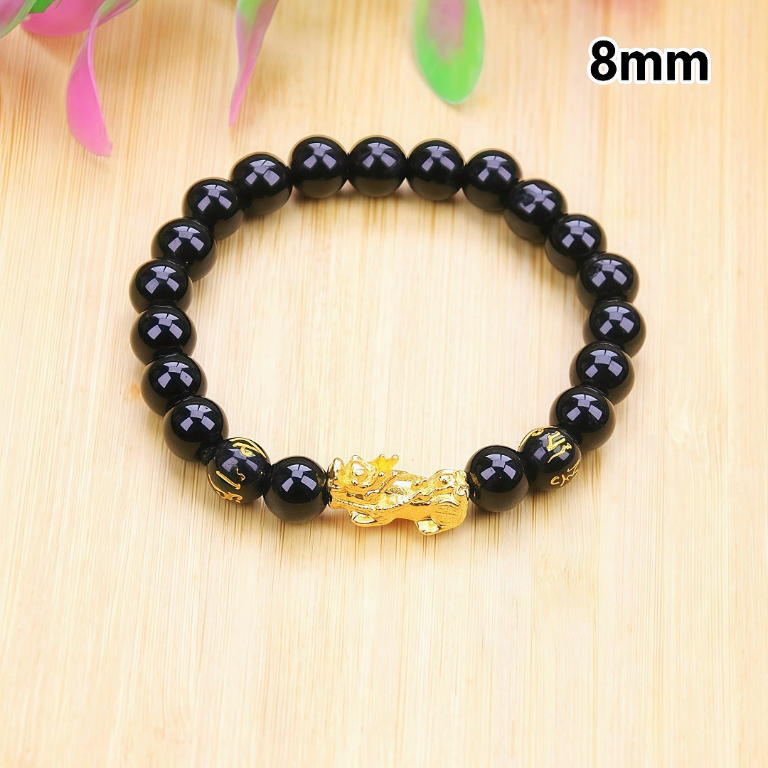 Running Rivers Lakes Live Imitation Obsidian Gilt Six Words Mantra Bracelet