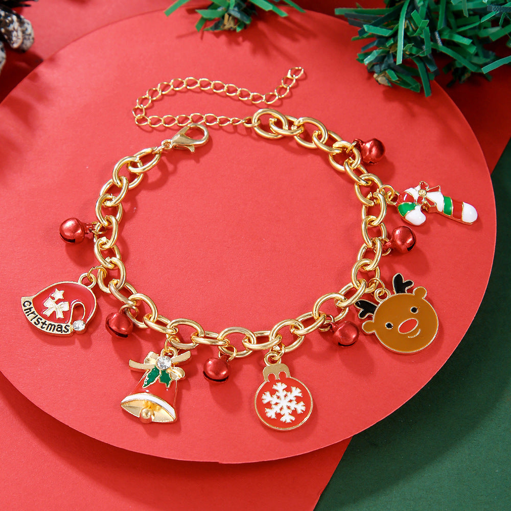 Christmas Red Green Acrylic Snowflake Bell Bracelets