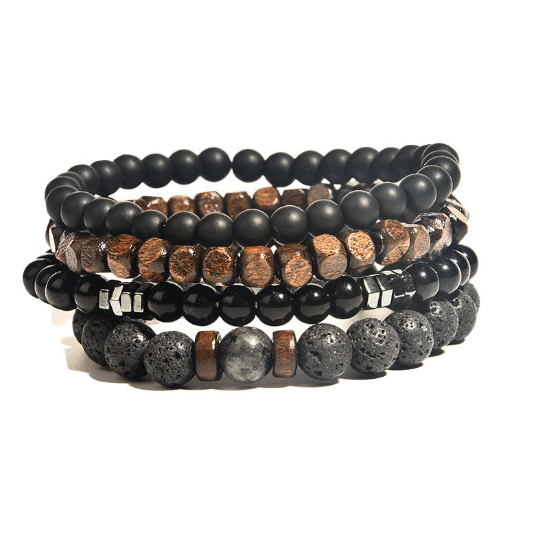 Men's Rock Wooden Bead Hematite Beaded Polished Bracelets