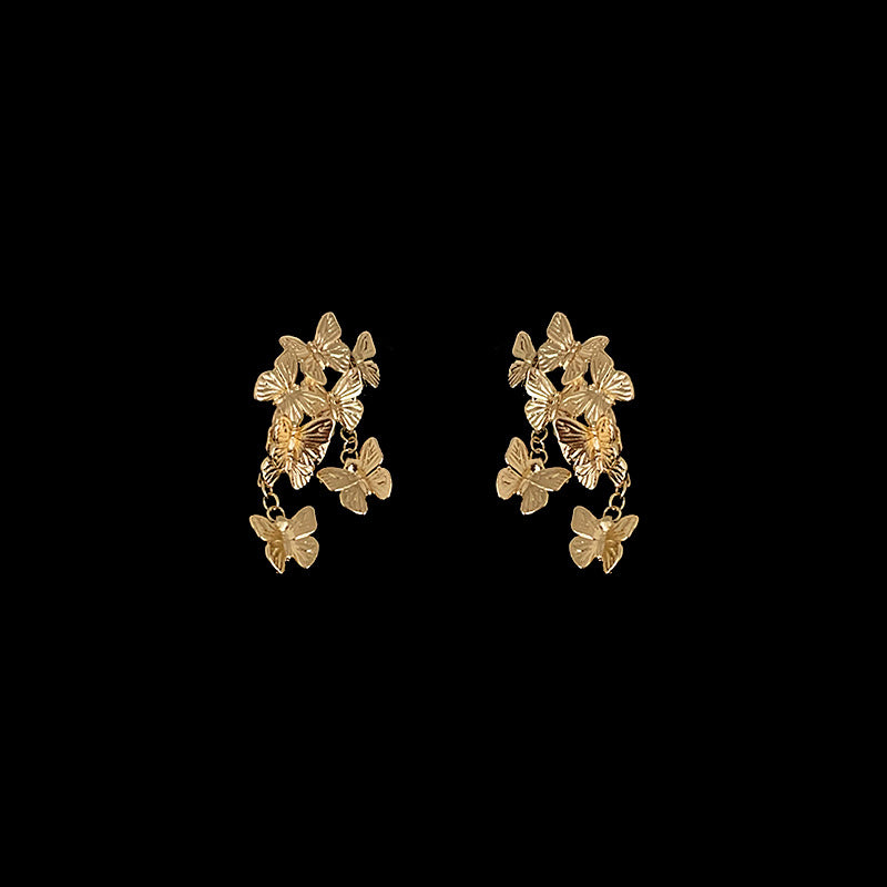 Luxury Exaggerated Group Butterfly Flying Gold Earrings