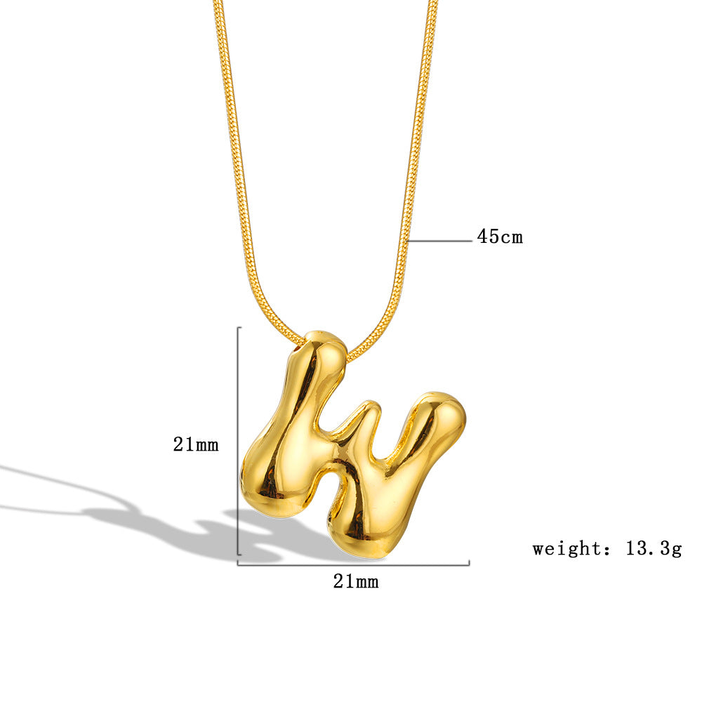 Balloon Bubble Chubby Letter Copper Plated Necklaces