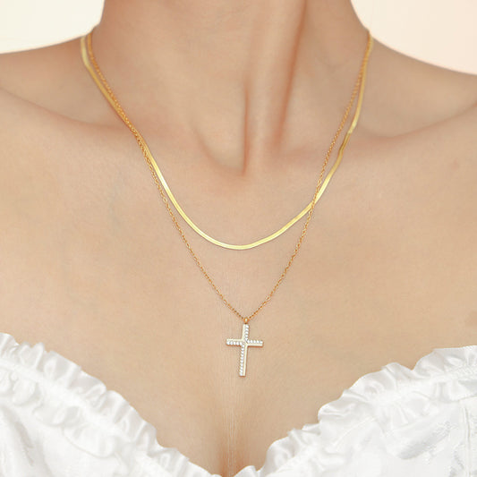 Ornament Creative Twill Cross Zircon Niche Twin Titanium Necklaces