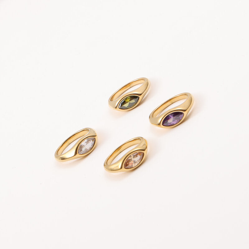 Multicolor Eyes Rhinestone Titanium Steel Gold Rings