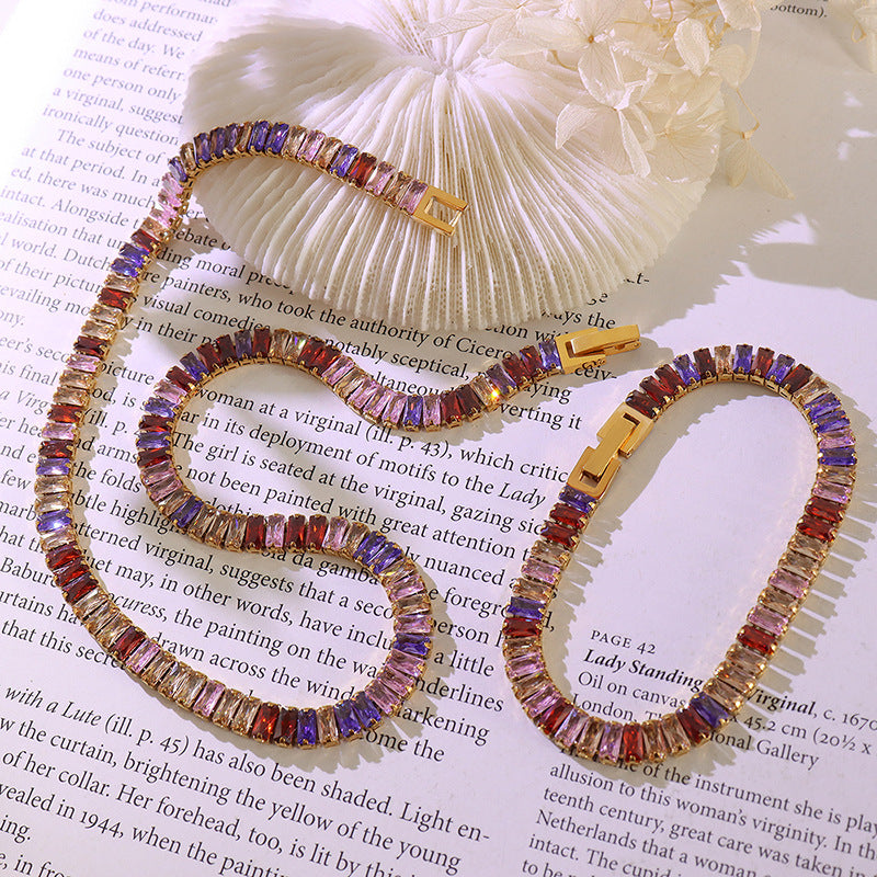 Exaggerated Color Zircon Clavicle Titanium Steel Bracelets