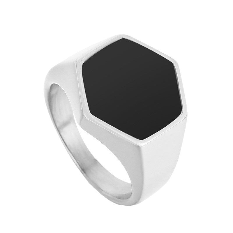 Men's Simple Stainless Steel Hexagon Epoxy Trendy Rings
