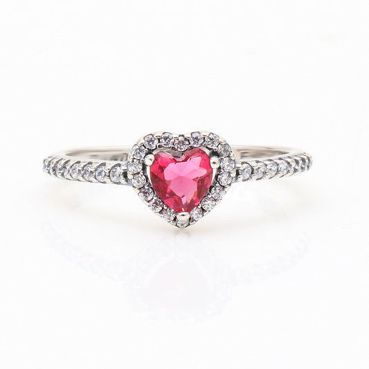 Copper Shining Red Heart Female Light Luxury Noble Diamond Rings