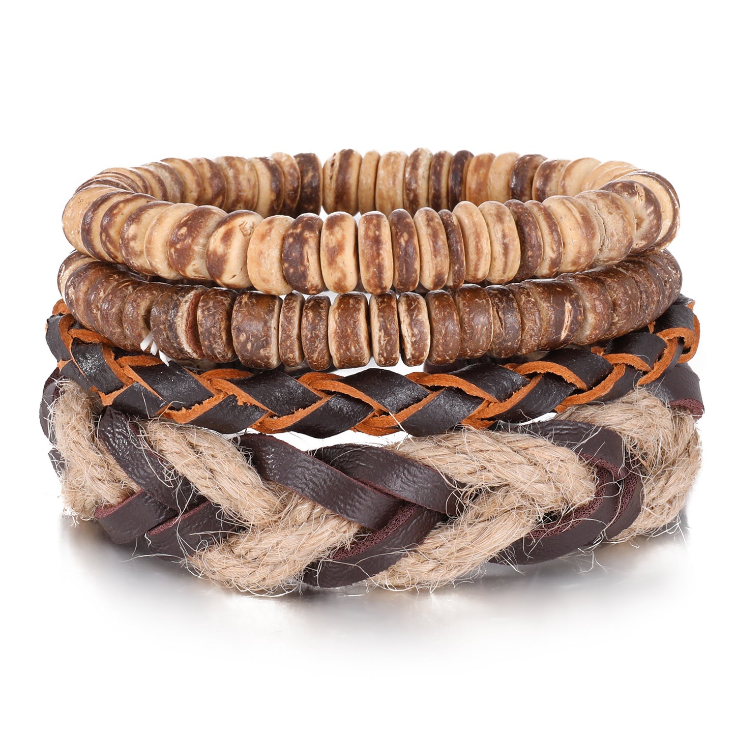 Men's Series Woven Leather Coconut Shell Hemp Bracelets