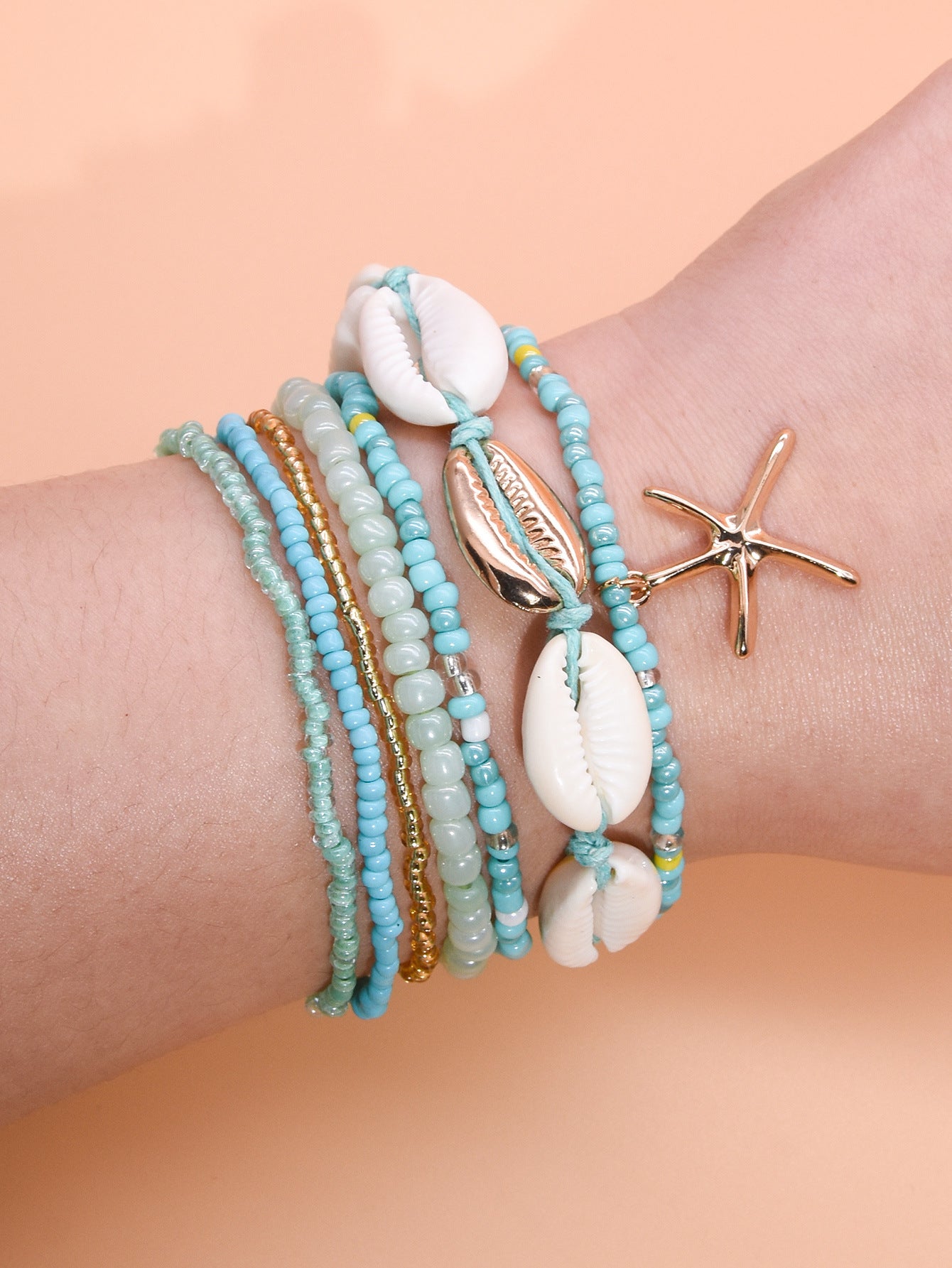 Women's Dopamine Starfish Bead Shell Carrying Strap Bracelets