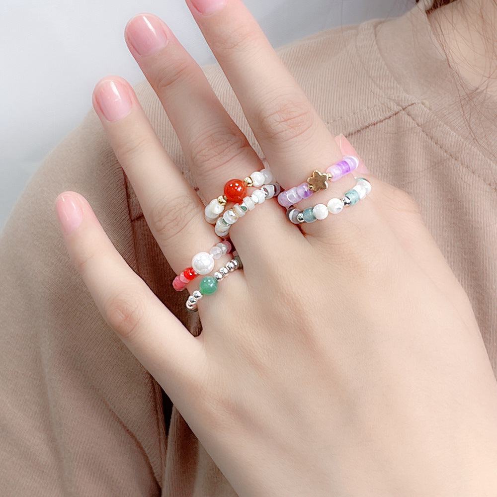 Wind Color Natural Stone Crystal String Rings