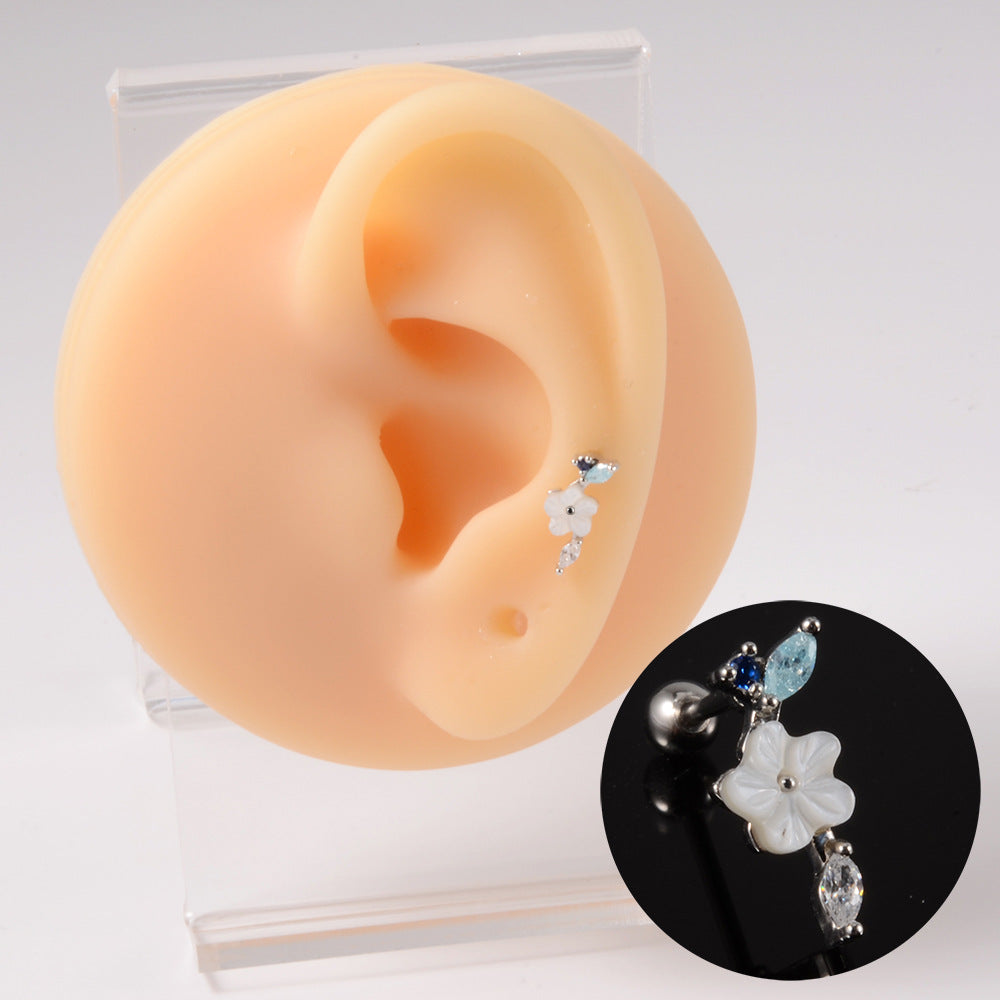 Zircon Ear White Resin Plum Blossom Earrings