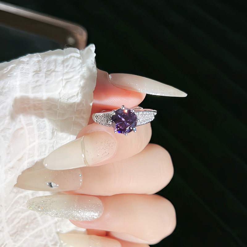 Korean Style Light Luxury Purple Diamond Rings