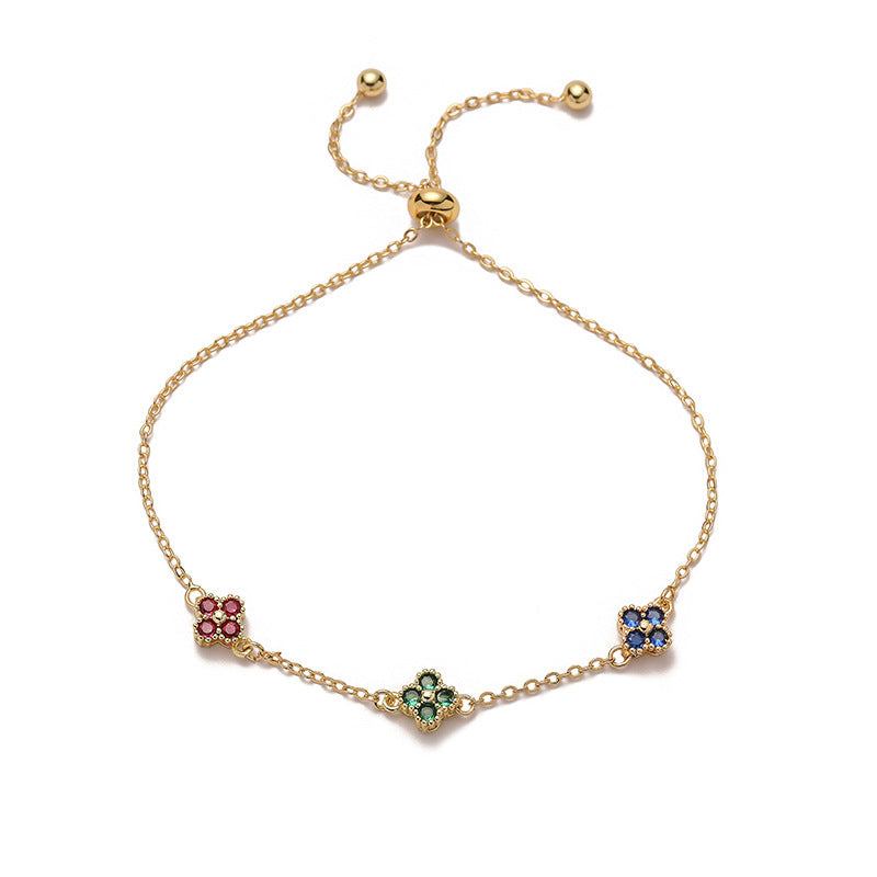 Women's Inlaid Color Diamond Four-leaf Clover Pull Bracelets