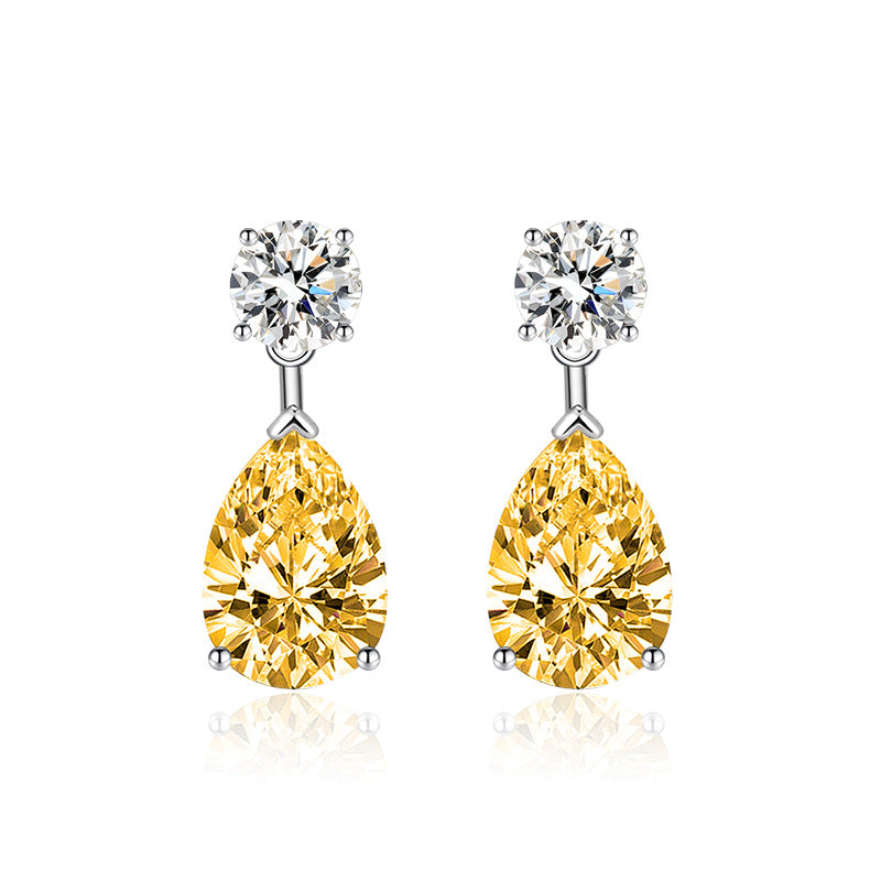 Women's Sier Needle Water Drop-shaped Inlaid Oval Sapphire Colored Gems Long Earrings