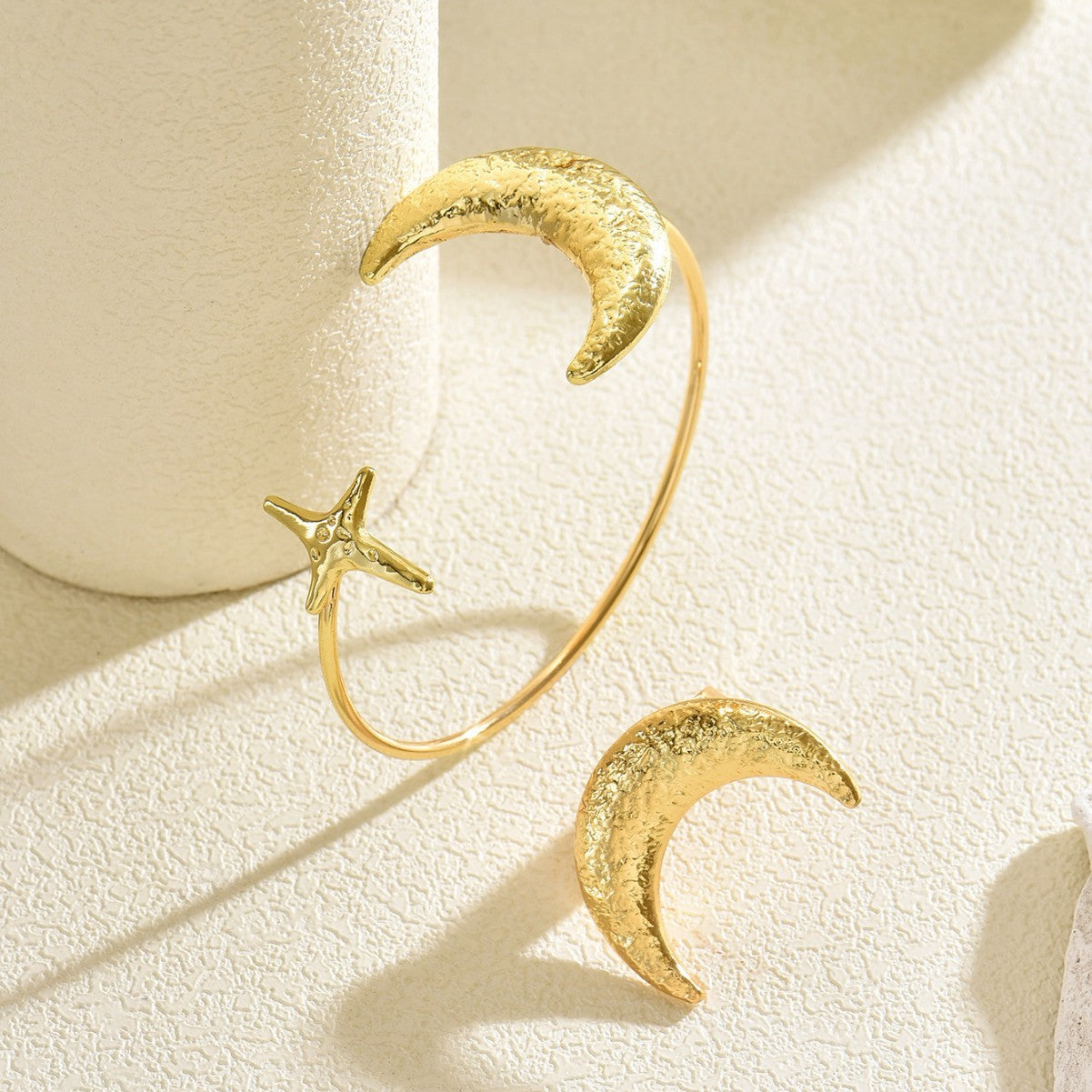 Women's Geometric Moon Metal Design Open Versatile Jewelry Set