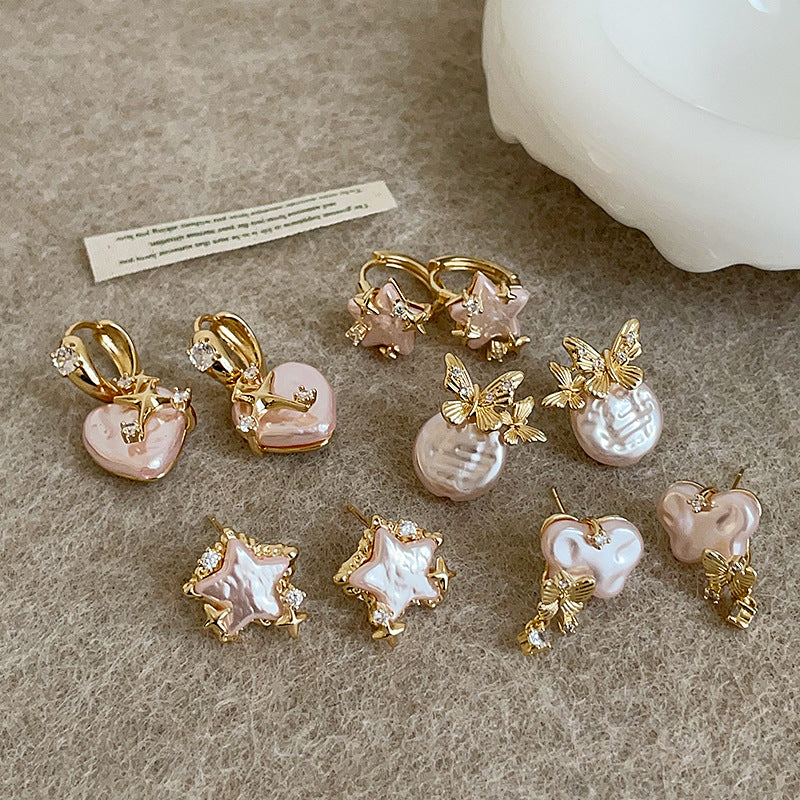 Women's Sweet Cool Personality Pink Love Star Pearl Rings