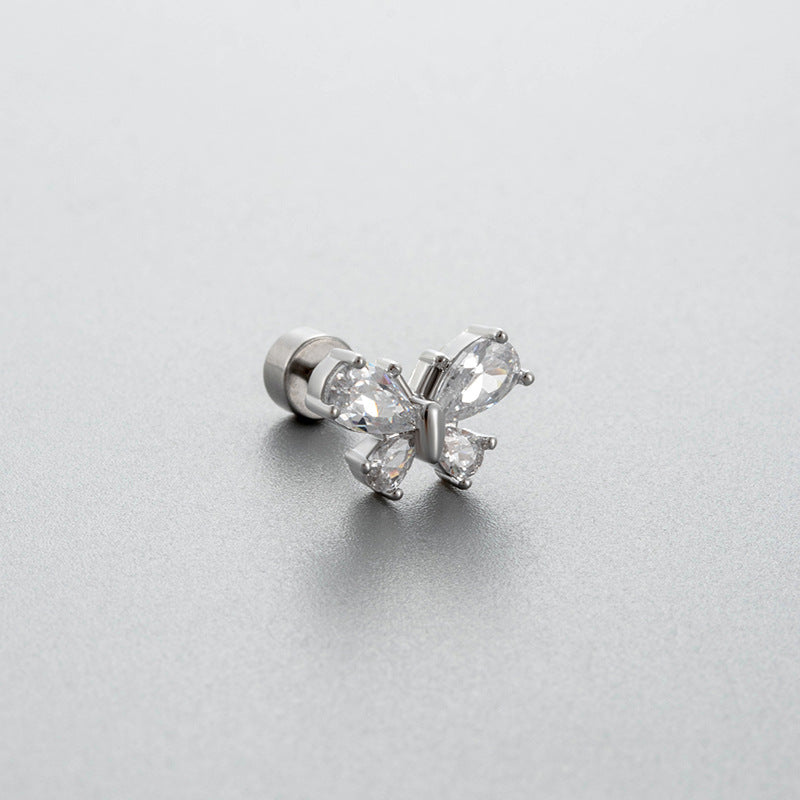 Henson Zircon Butterfly Ear Bone Bow Screw Earrings