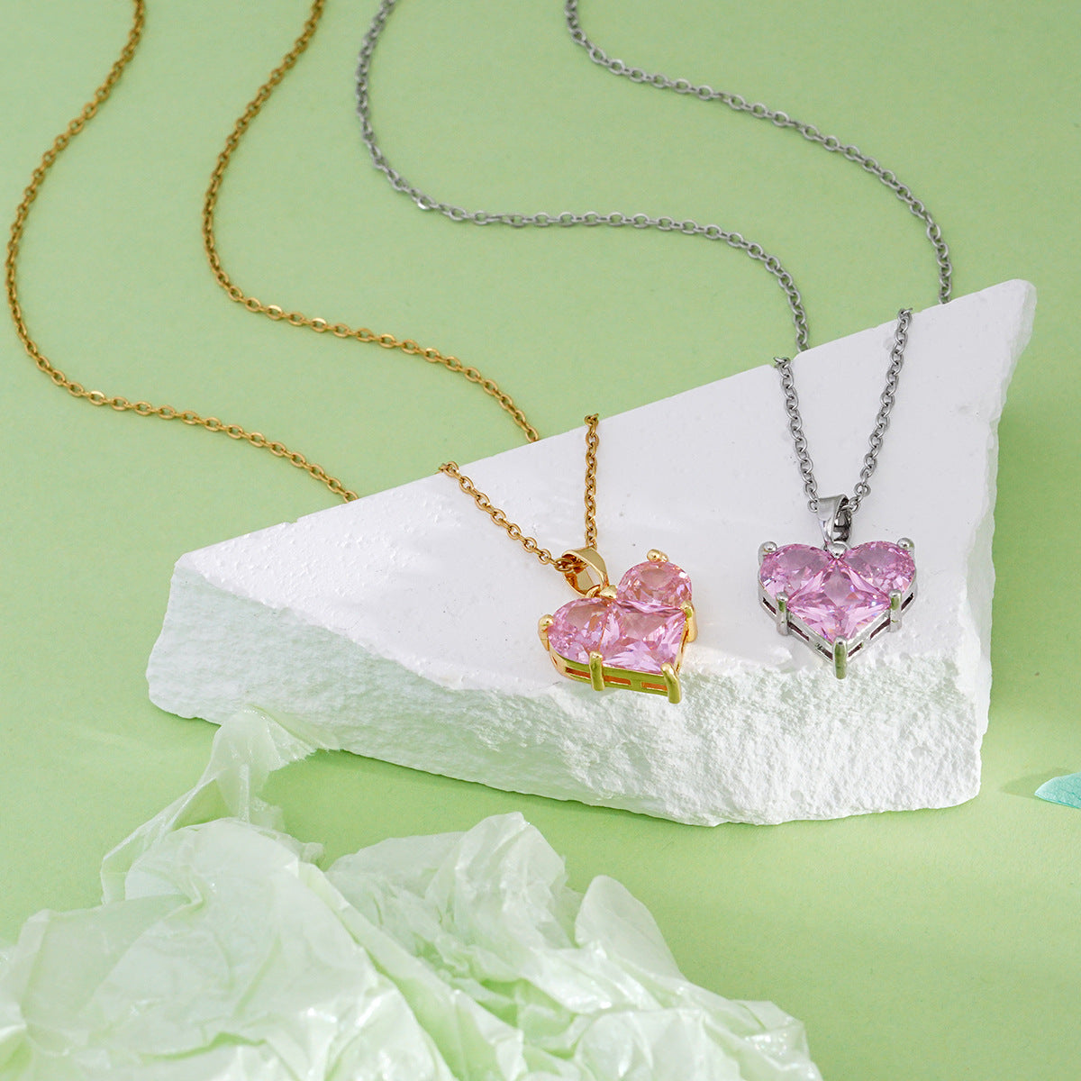 Women's For Gold Pink Love Design Sweet Necklaces
