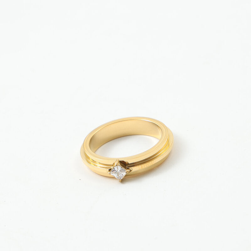 Inlaid Small Square Zircon Titanium Steel Rings