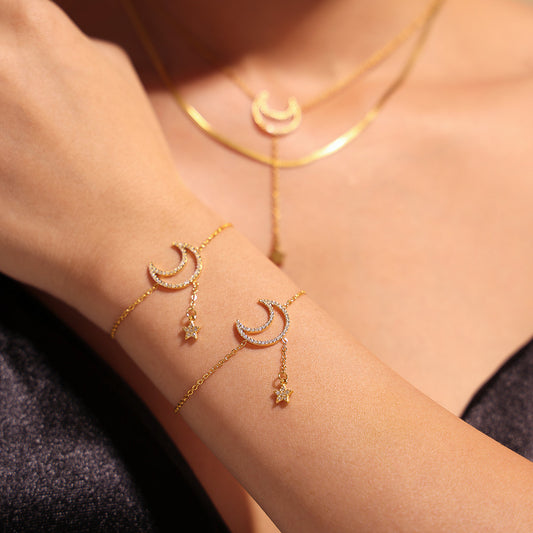 Ornament Cloak Moon Inlaid Zircon Tassel Necklaces