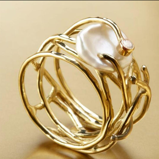 Hollow White Irregular Pearl Creative Personalized Rings