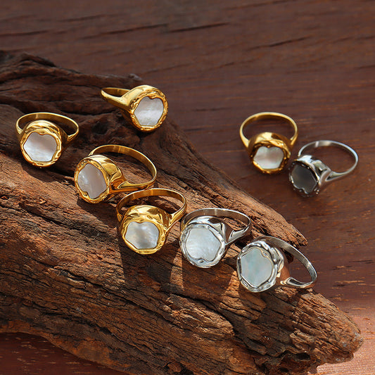 Women's Cute Titanium Steel Gold-plated Accessories Design White Rings