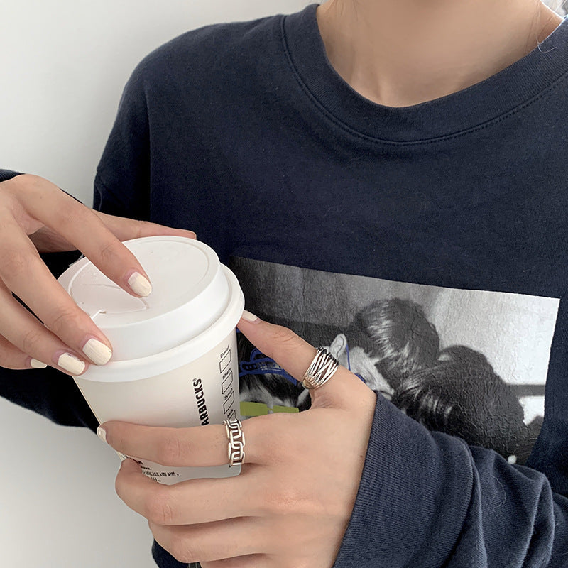 Women's Sterling Sier Cross Winding Hollow For Vintage Thai Rings