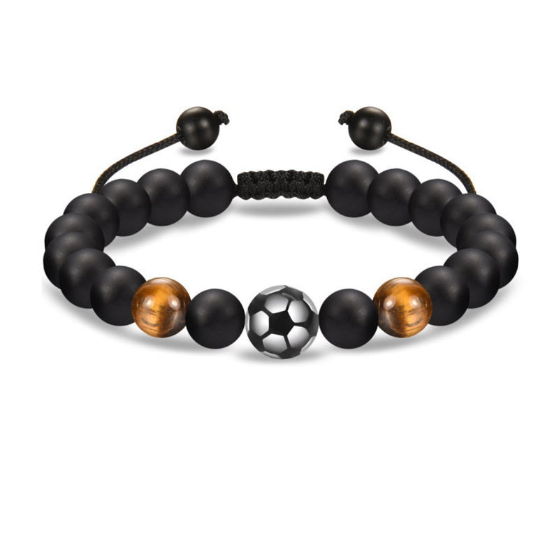 Men's Black Silk Frosted Woven Football Fashion Tigereye Bracelets