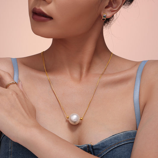 Pearls Titanium Steel Round Snake Clavicle Necklaces