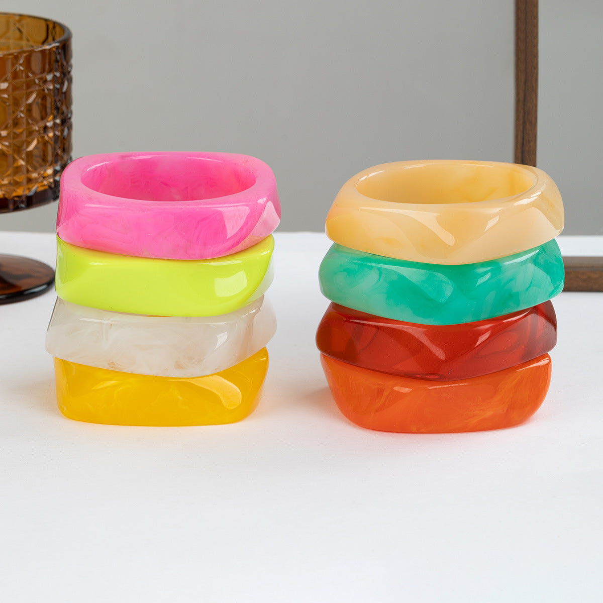 Women's Irregular Blooming Resin Curved Girlfriends Rings