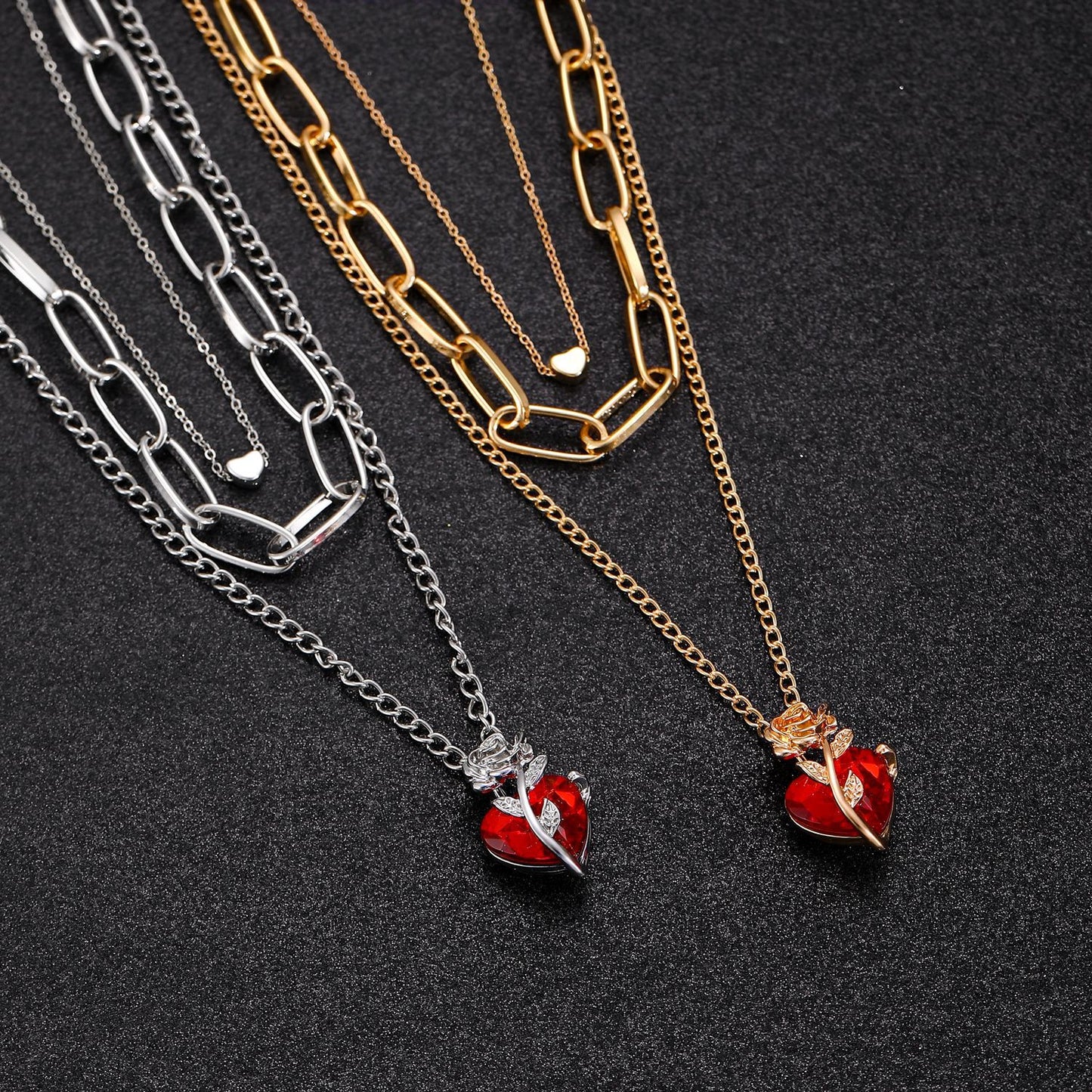 Women's Creative Roses Winding Heart Clavicle Chain Fashion Necklaces