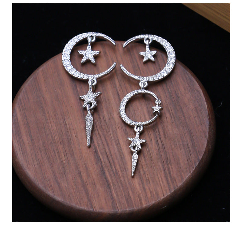 Women's Moon Whole Body Inlaid Zircon Sier Earrings