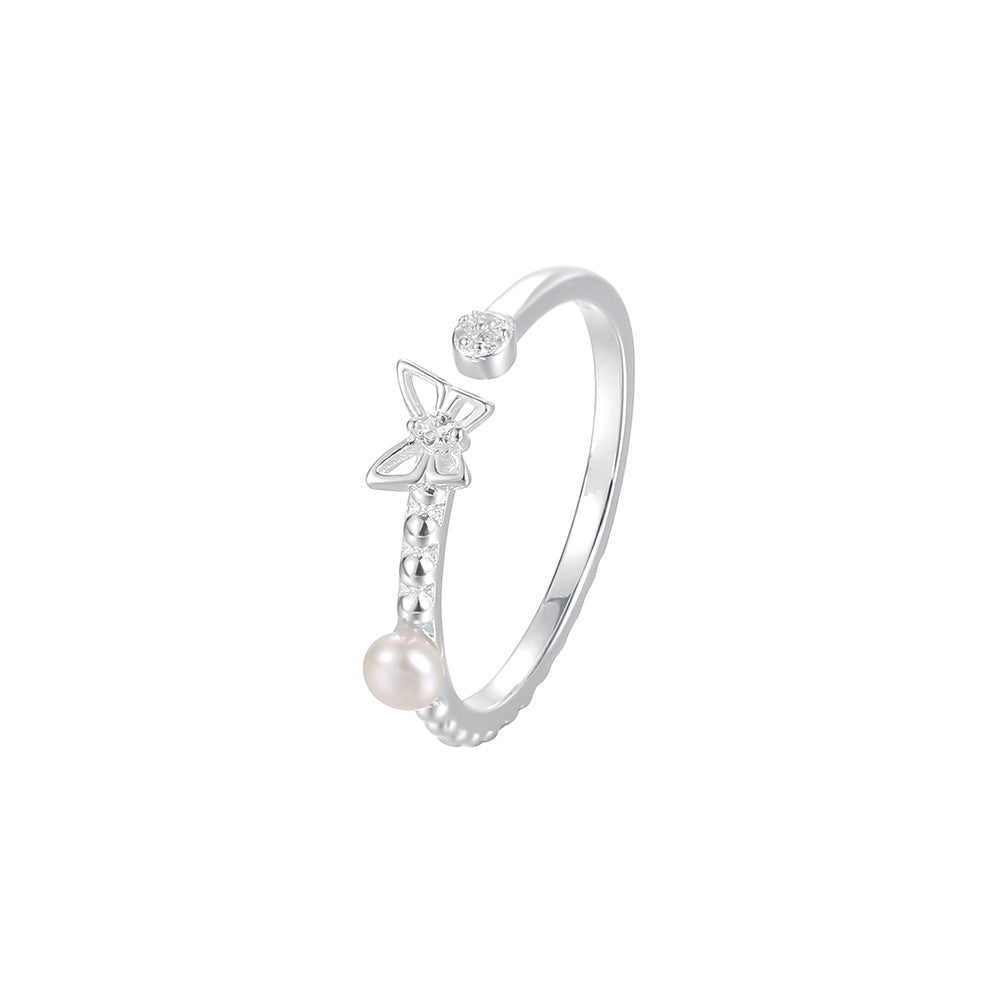 Sterling Sier Zircon Butterfly Female Pearl Rings